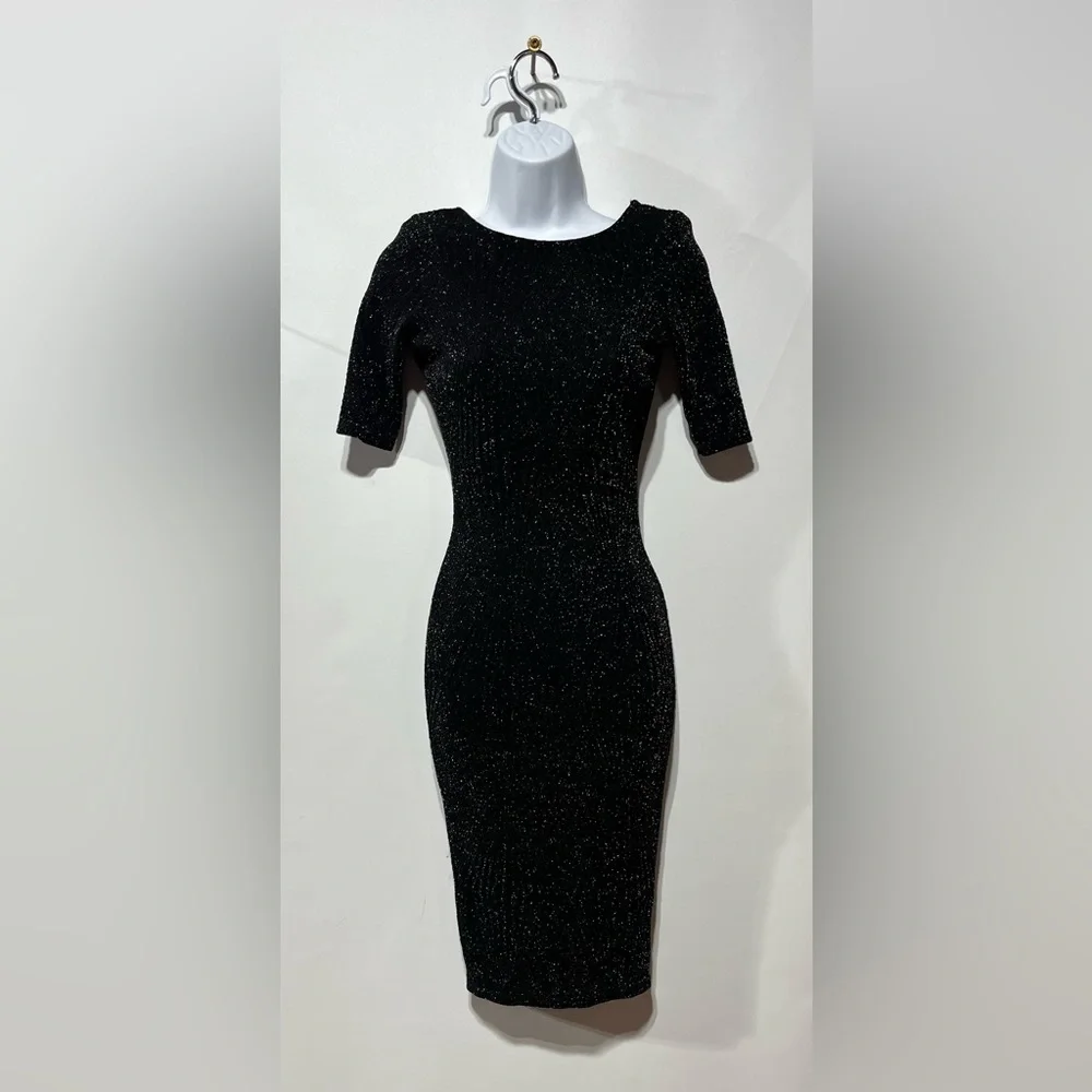 River Island by Anthropologie  glitter 3/4 sleeve midi‎ stretch dress size 6
